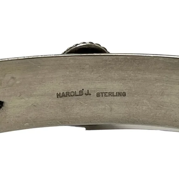 925 Sterling Silver Turquoise Artist Signed Harold J. Cuff Bracelet - Picture 3 of 8